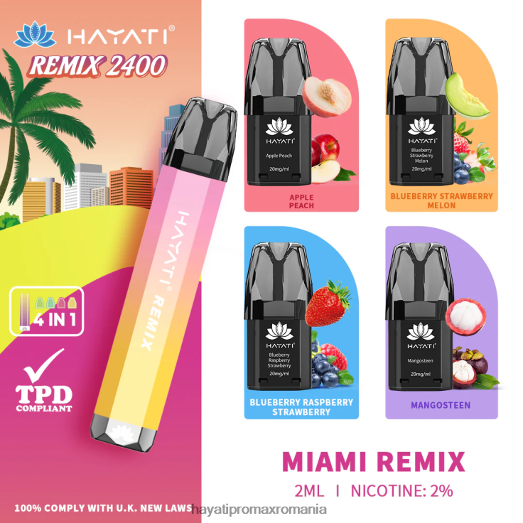 Hayati Remix sistem de păstăi preumplute 2400 puf miami remix RNR0R56 - Hayati Vape Price Hayati Remix sistem de păstăi preumplute 2400 puf miami remix RNR0R56 - Hayati Vape Price